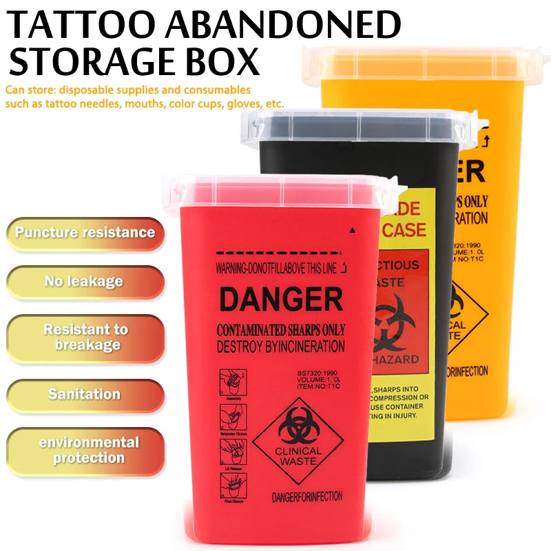 1L Plastic Tattoo Waste Box - Disposable Sharps Needle Container for Microblading