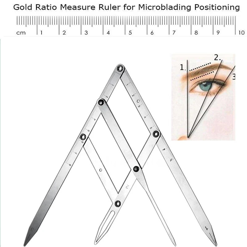 Stainless Steel Triangle Eyebrow Ruler - Golden Ratio Measurement Tool for PMU