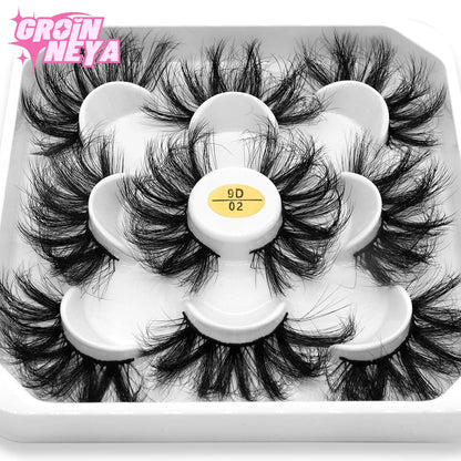 GROINNEYA 25mm 5 Pairs 3D Mink Lashes, Fluffy, Long, Thick, Natural False Eyelashes