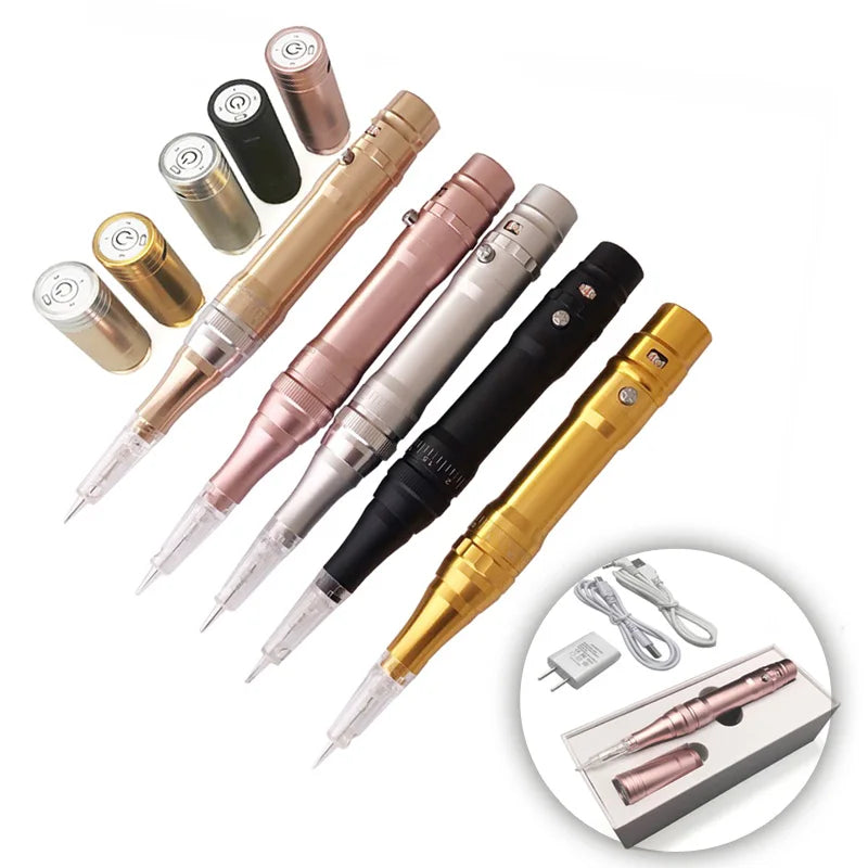 Rose Gold Wireless Permanent Makeup Machine Pen for Eyebrows & Beauty Tattoo