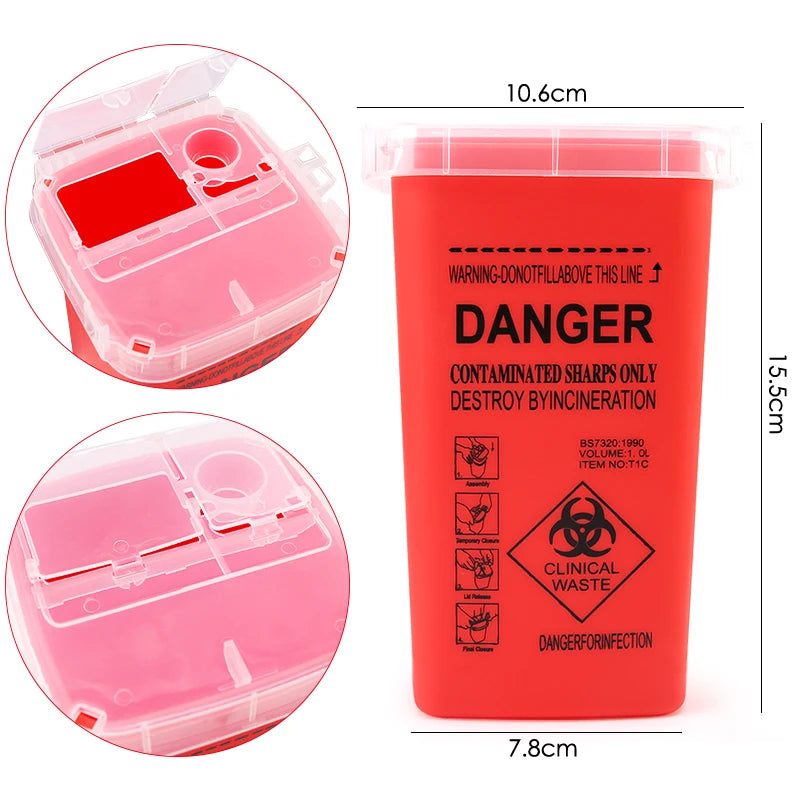 1L Plastic Tattoo Waste Box - Disposable Sharps Needle Container for Microblading