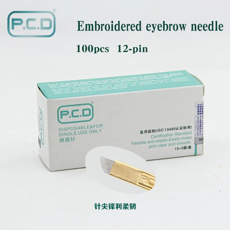 100PCS 12-Pin Microblading Needles - Manual PMU Eyebrow Blades for 3D Embroidery