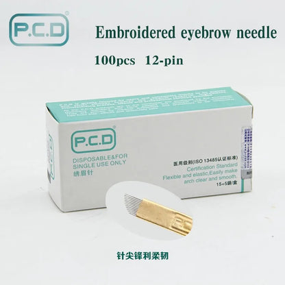 100PCS 12-Pin Microblading Needles - Manual PMU Eyebrow Blades for 3D Embroidery