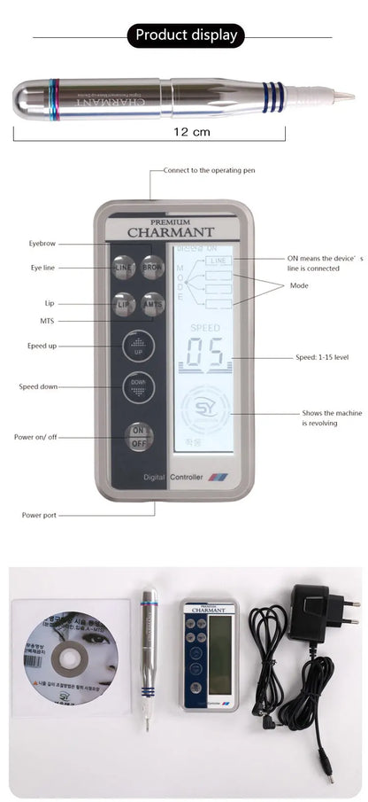 Charmant Dermografo Permanent Makeup Machine Kit - Eyebrow, Lip & Eyeliner Tattoo Set