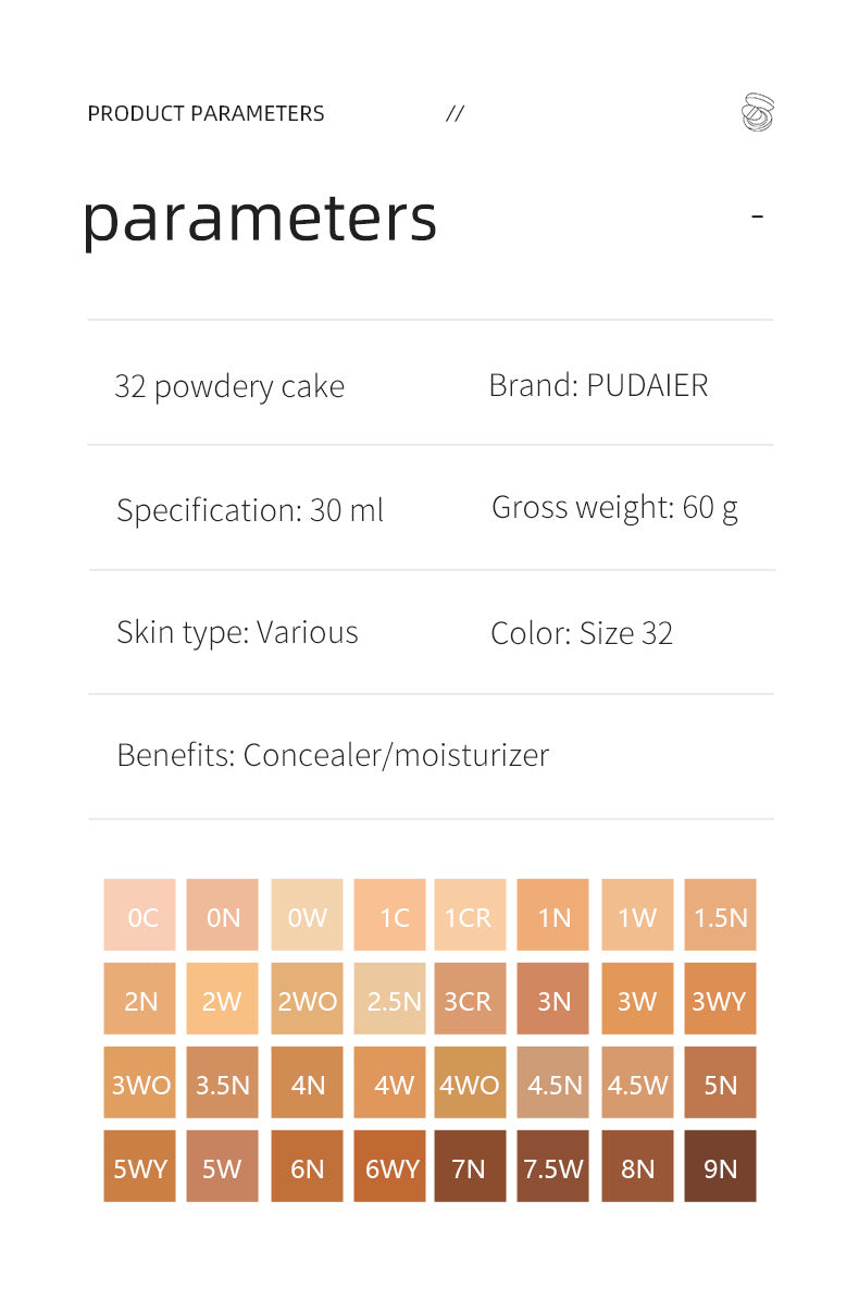 Pudaier Waterproof Pressed & Loose Powder Foundation - Natural Concealer & Oil Control