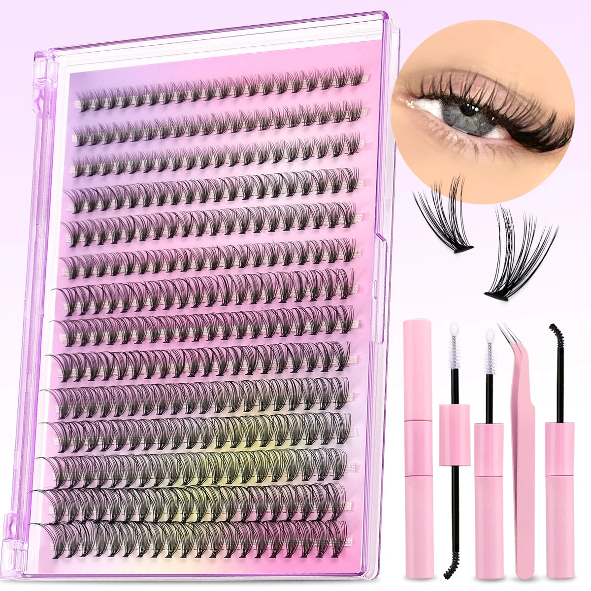 GROINNEYA Lash Clusters Kit DIY Lash Extension Kit Individual Lashes Cluster with Lash Bond & Seal & Remover EyeLashes Extension