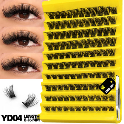 GROINNEYA Cluster Lashes, Natural Eyelash Extensions, Volume Individual Lashes, Mixed Tray, Faux Mink