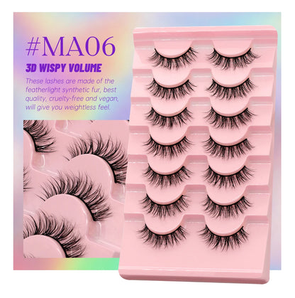 GROINNEYA 5/7 Pairs 3D Fluffy Manga Lashes, Wispy Natural Extension Look