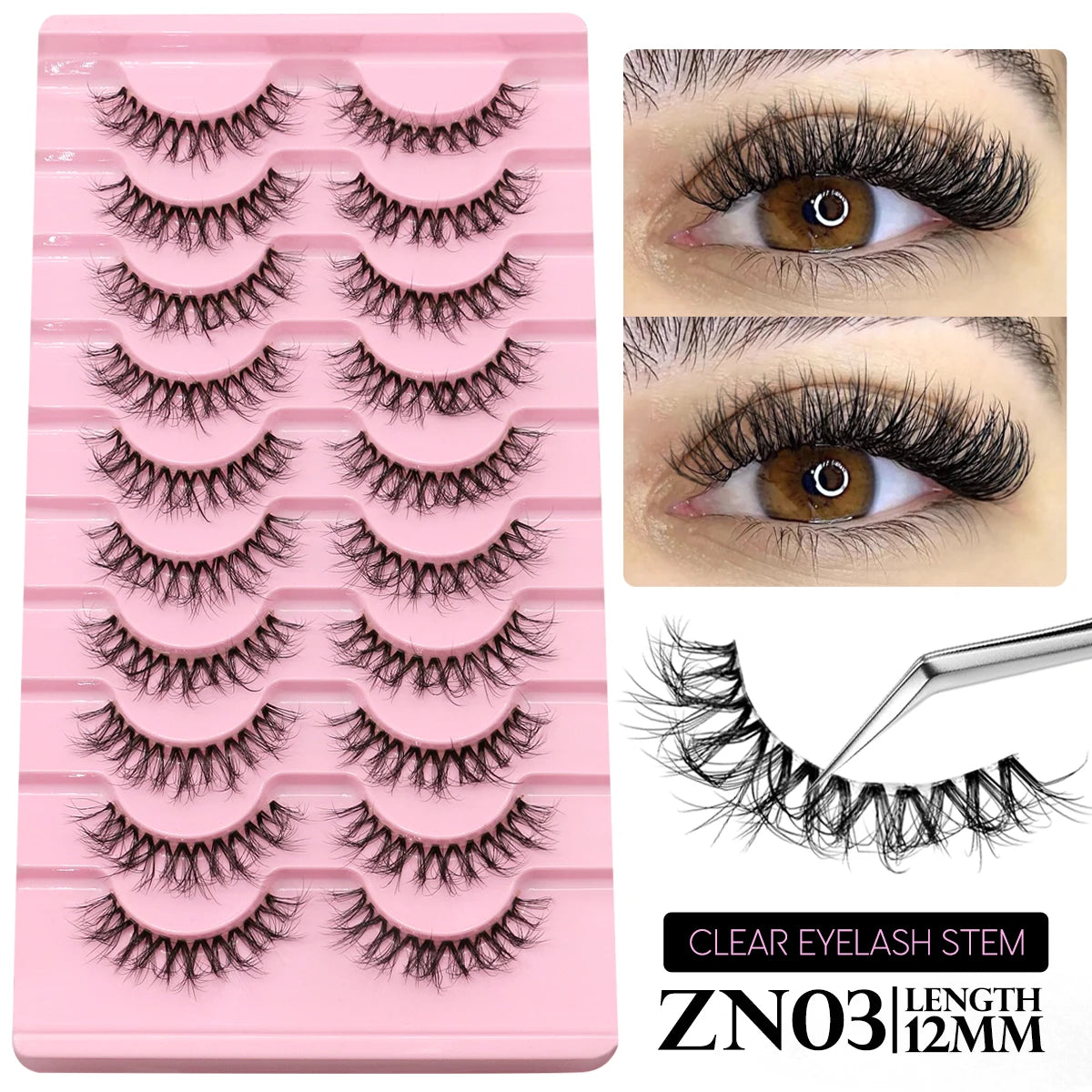 GROINNEYA 5/10 Pairs Mink Eyelashes, Invisible Band, Natural False Lashes, 3D Faux Mink Extensions