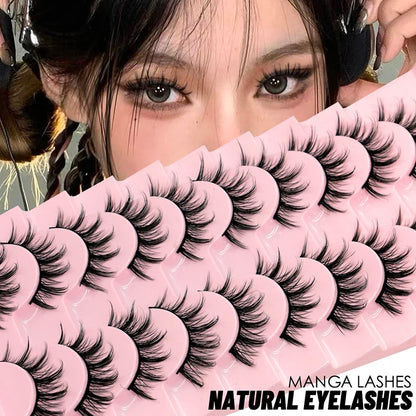 GROINNEYA 5/10 Pairs Natural False Eyelashes, Manga 3D Faux Mink, Soft Winged, Realistic Extensions