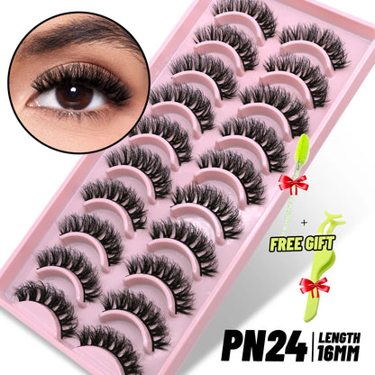 GROINNEYA 3D Natural Eyelashes, 5/10 Pairs, Fluffy Wispy, Cross, Cat Eye Lash Extensions Makeup