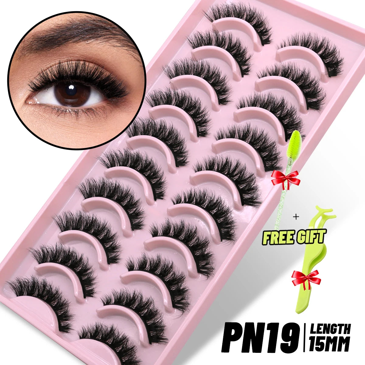 GROINNEYA 3D Natural Eyelashes, 5/10 Pairs, Fluffy Wispy, Cross, Cat Eye Lash Extensions Makeup