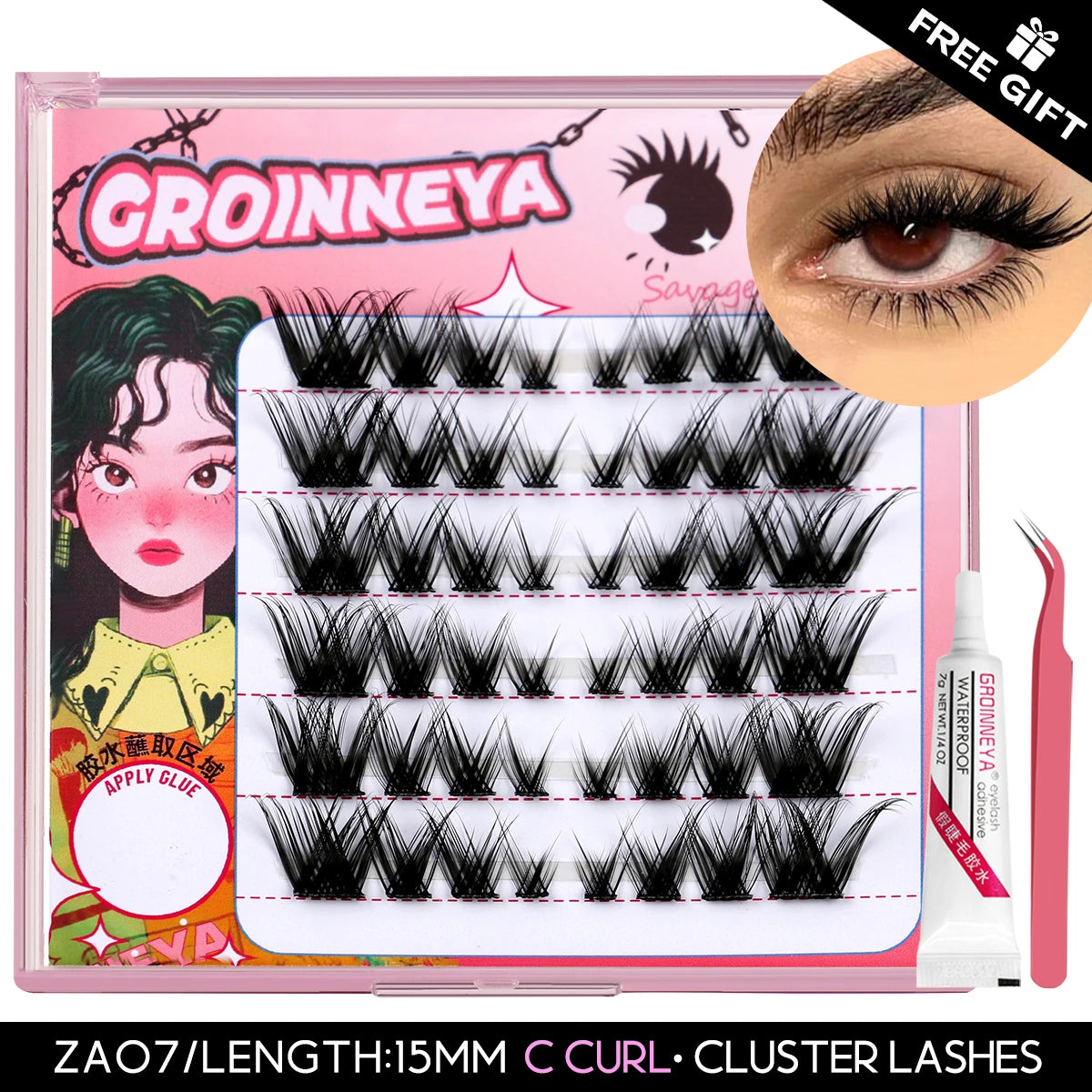 GROINNEYA Lash Clusters Kit False Eyelashes & Tools Lash Bond And Seal And Eyelash Tweezers DIY Lash Extension Kit Makeup