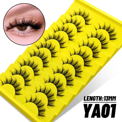 GROINNEYA 5/10 Pairs Natural False Eyelashes, Manga 3D Faux Mink, Soft Winged, Realistic Extensions