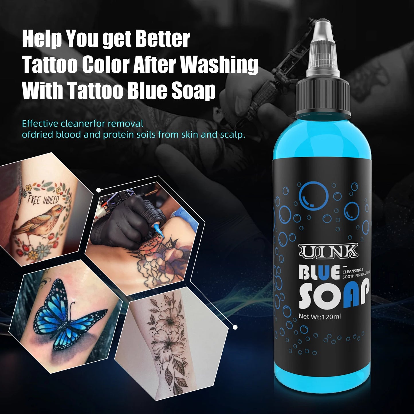 UINK Tattoo Blue Soap 120ml with Foaming Pot - Cleaning Tool for Artists & Beginners