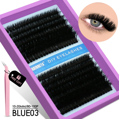 GROINNEYA Cluster Lashes Kit Fluffy Individual Lashes Volume Mixed Tray Faux Mink Lashes Eyelash Extension Makeup