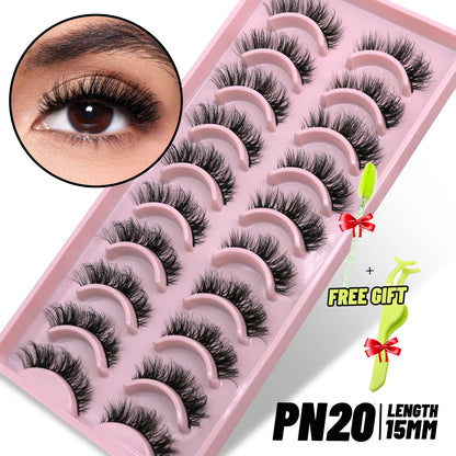 GROINNEYA 3D Natural Eyelashes, 5/10 Pairs, Fluffy Wispy, Cross, Cat Eye Lash Extensions Makeup