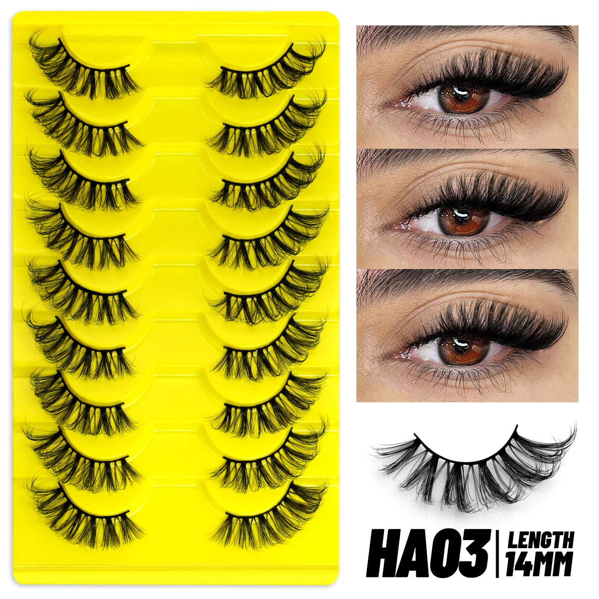 GROINNEYA Half Lashes, 5/7/10 Pairs, Soft Natural Cat Eye, Fluffy Faux Cils, Eyelash Extensions