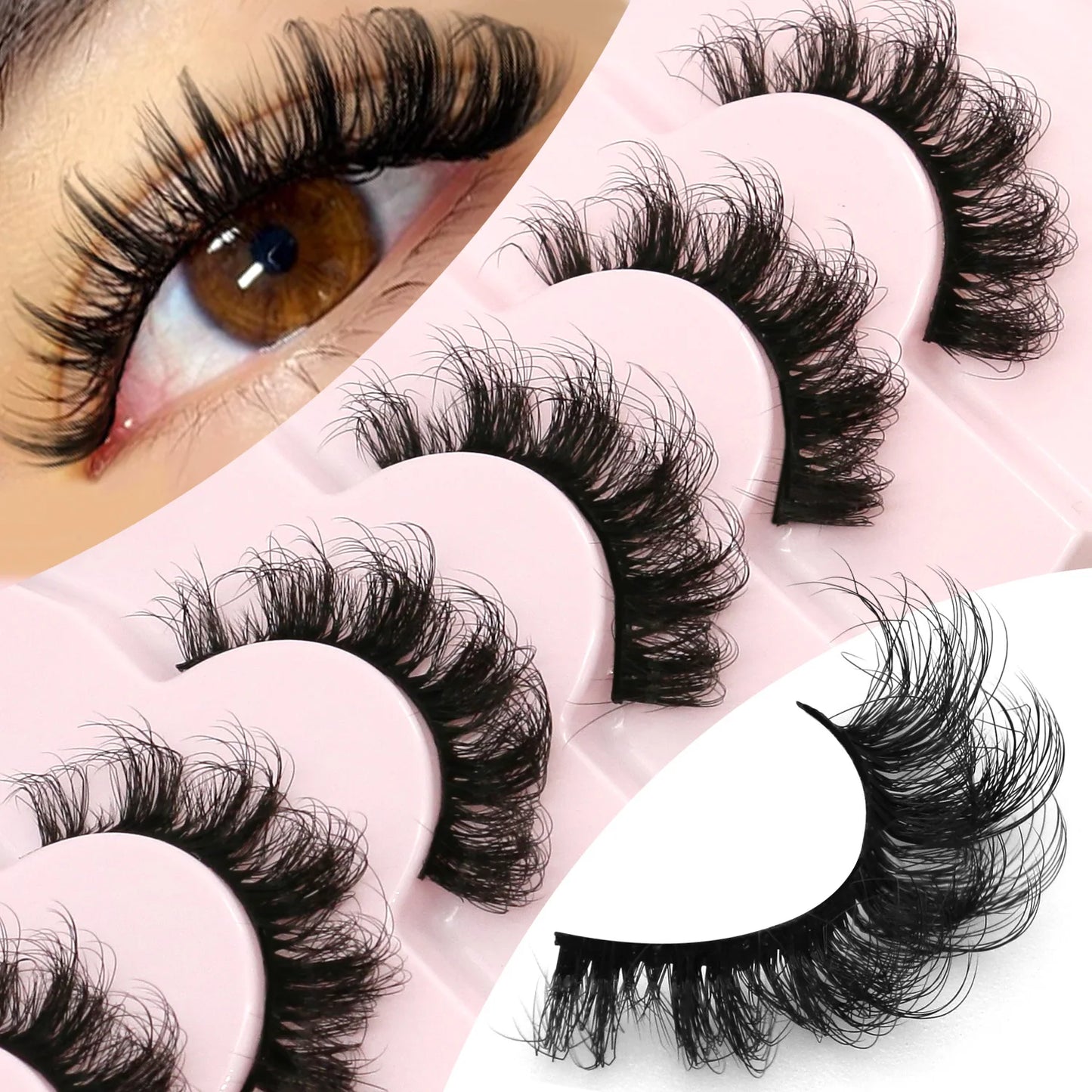 GROINNEYA Cat Eye Eyelashes, Wispy Faux Mink, Fluffy False Lashes, Soft Eye Makeup, Volume Extensions