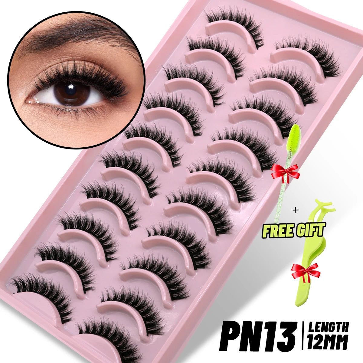 GROINNEYA 3D Natural Eyelashes, 5/10 Pairs, Fluffy Wispy, Cross, Cat Eye Lash Extensions Makeup