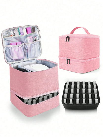 Women's Double-Layer Nail Polish Storage Bag - Portable Organizer & Travel Essential