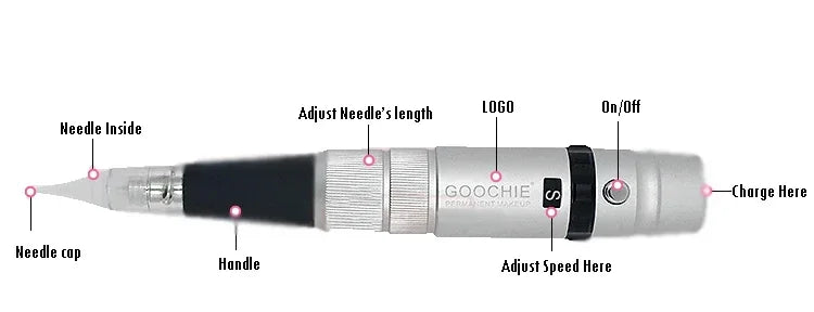 Goochie Cosmetic Tattoo Machine - Digital Rotary Kit for Permanent Makeup & Eyebrow Tattoo Pen