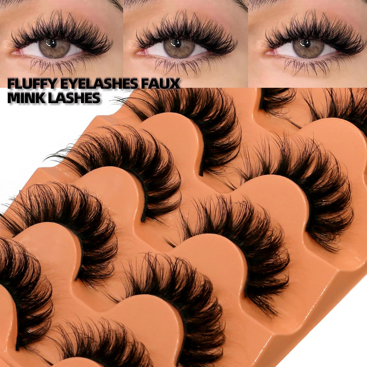 GROINNEYA Fluffy Lashes, 5 Pairs, D Curl 3D Mink, Thick Volume Russian Strips, Faux Natural Lashes