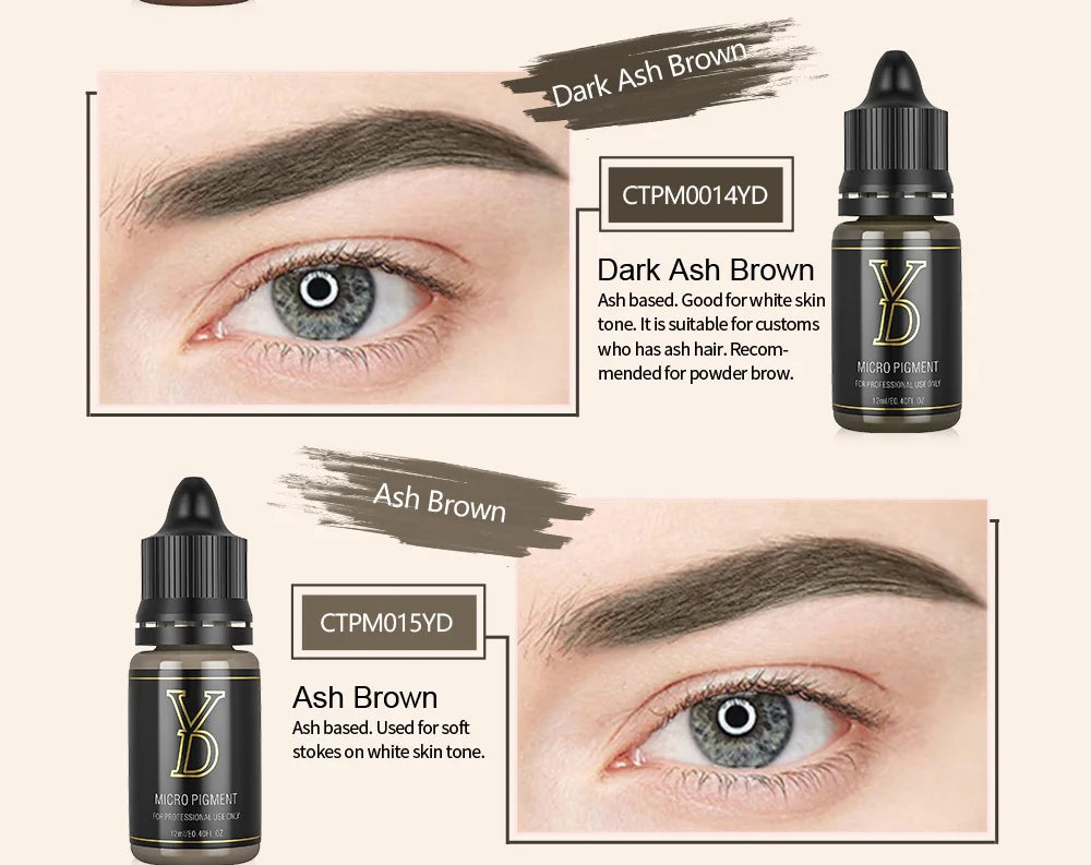 YD 12ML 20-Color Tattoo Microblading Ink for Eyebrows & Eyeliner - Semi Permanent