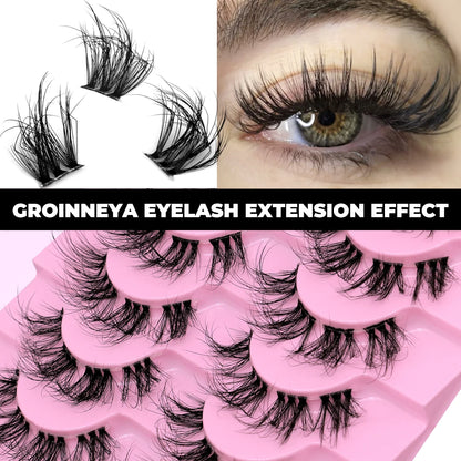 GROINNEYA 5/10 Pairs Mink Eyelashes, Invisible Band, Natural False Lashes, 3D Faux Mink Extensions