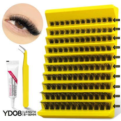 GROINNEYA Lash Clusters Kit, Waterproof Strong Hold, DIY Lash Extensions, Bond & Seal, Tweezers