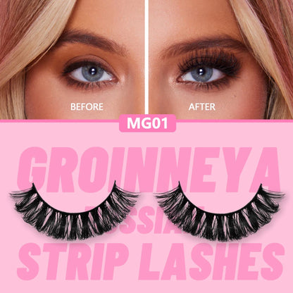 GROINNEYA 5/20 Pairs Russian Strip Lashes, DD Curl, Natural Lashes, 4 Styles, Eyelash Extensions