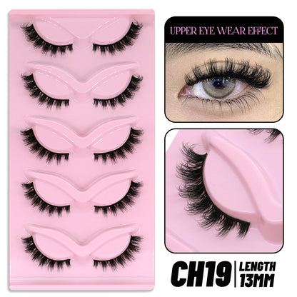 GROINNEYA Cat Eye Lashes, 5 Pairs, Wispy Faux Mink, Natural Look, Fluffy False Eyelashes