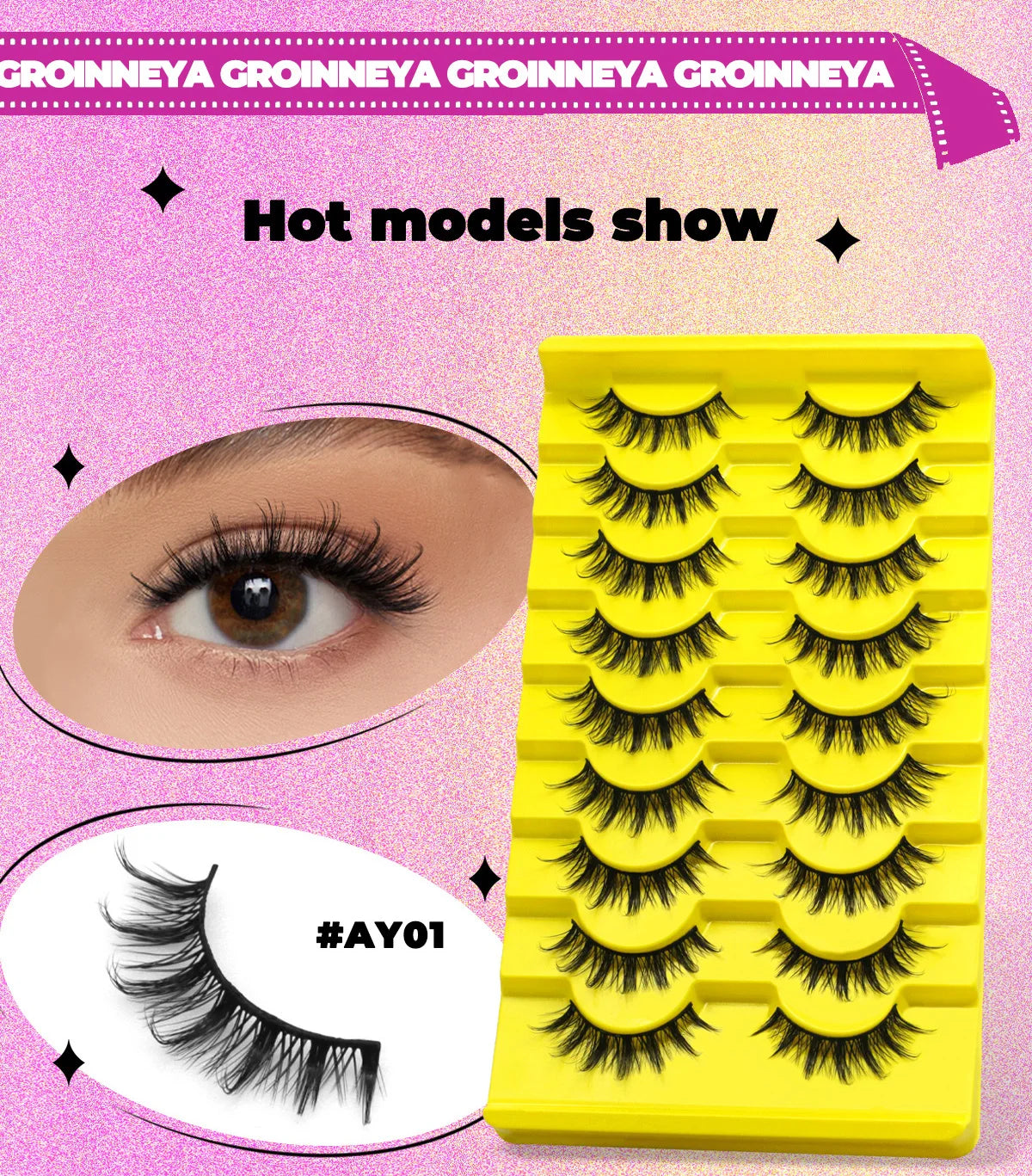 GROINNEYA 5/7/9 Pairs Eyelashes Faux Mink Eyelashes Extension Natural False Eyelashes 3D Wispy Lashes Manga Lashes