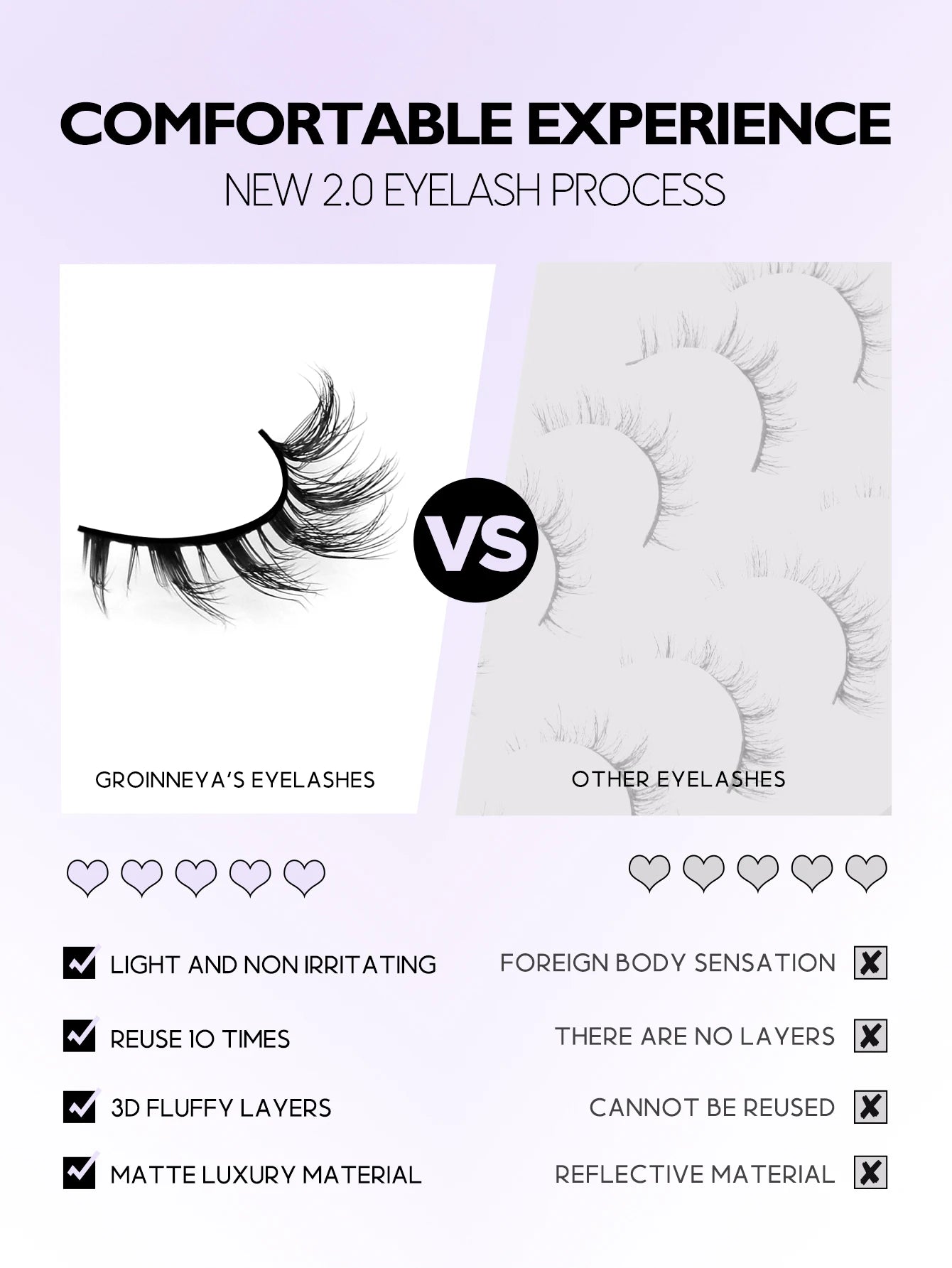 GROINNEYA Manga Lashes, 3D Fluffy Cross Wispy Cat Eye, Natural Extension Look