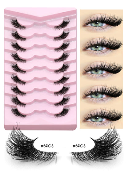 GROINNEYA Half Lashes, 3D Natural False Cat Eye Lashes, Soft Cross, Clear Band, Eyelash Extensions