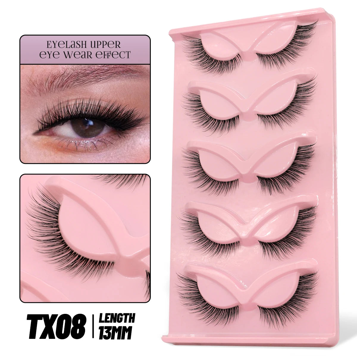 GROINNEYA Cat Eye Eyelashes, Wispy Faux Mink, Fluffy False Lashes, Soft Eye Makeup, Volume Extensions