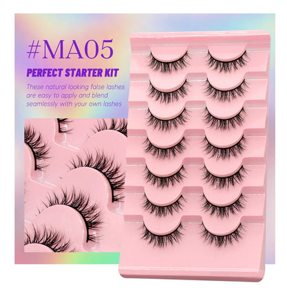 GROINNEYA 5/7 Pairs 3D Fluffy Manga Lashes, Wispy Natural Extension Look