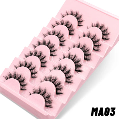 GROINNEYA 5/10 Pairs Natural False Eyelashes, Manga 3D Faux Mink, Soft Winged, Realistic Extensions