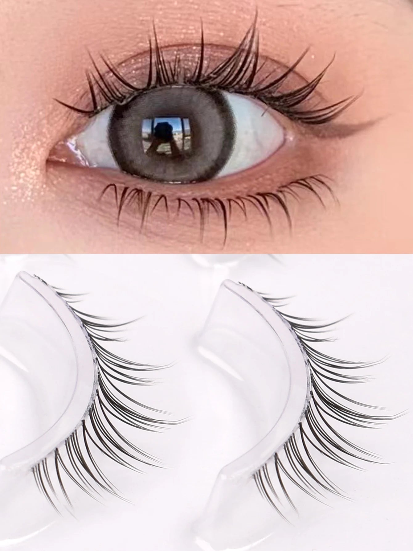 GROINNEYA Korean Manga Lashes, 5 Pairs, Natural Wispy Soft False Eyelashes, Comic Eye, Clear Band Extensions