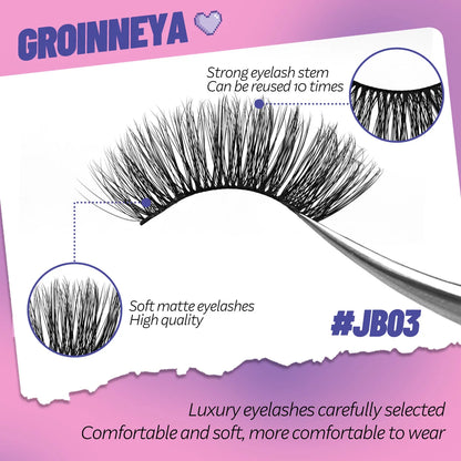 GROINNEYA Half Eye Lashes, 5/7 Pairs, New Faux Mink, Wispy Fluffy False Eyelashes, Cat Eye Extensions