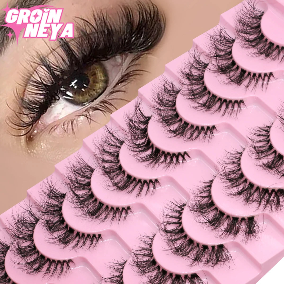 GROINNEYA 5/10 Pairs Mink Eyelashes, Invisible Band, Natural False Lashes, 3D Faux Mink Extensions