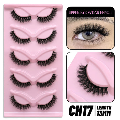 GROINNEYA Cat Eye Lashes, 5 Pairs, Wispy Faux Mink, Natural Look, Fluffy False Eyelashes