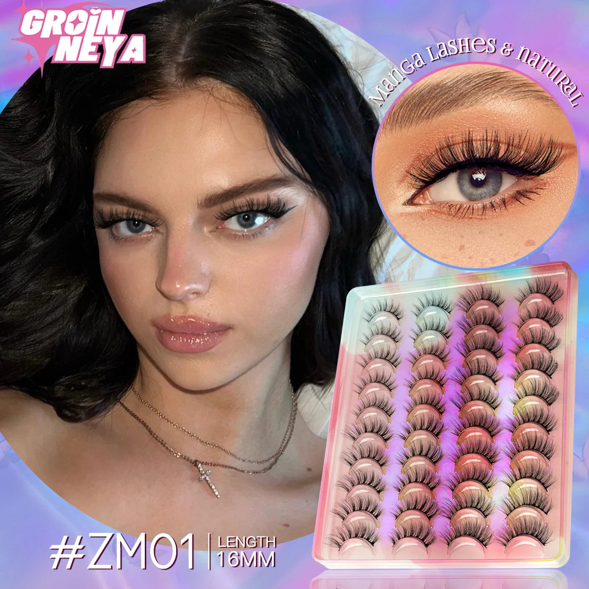 GROINNEYA 5/7/20 Pairs 3D Manga Lashes, Y2K Winged Cat Eye, Natural Extension Look