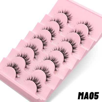 GROINNEYA 5/10 Pairs Natural False Eyelashes, Manga 3D Faux Mink, Soft Winged, Realistic Extensions