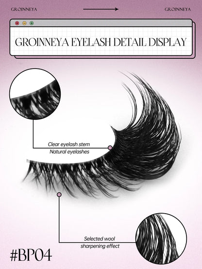 GROINNEYA Half Lashes, 3D Natural False Cat Eye Lashes, Soft Cross, Clear Band, Eyelash Extensions