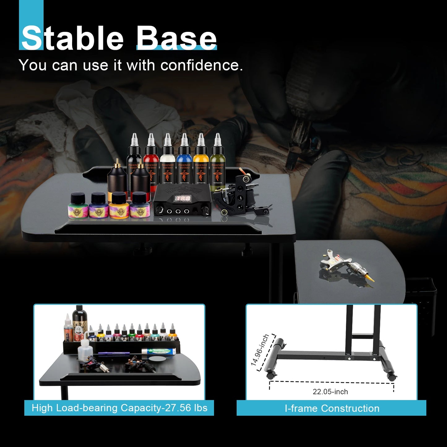 Portable Tattoo Workstation - Adjustable Dual Workbench with Universal Wheels