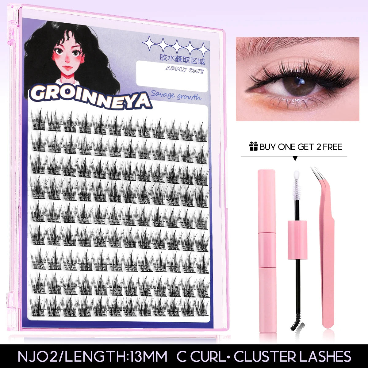 GROINNEYA Lash Clusters Kit False Eyelashes & Tools Lash Bond And Seal And Eyelash Tweezers DIY Lash Extension Kit Makeup