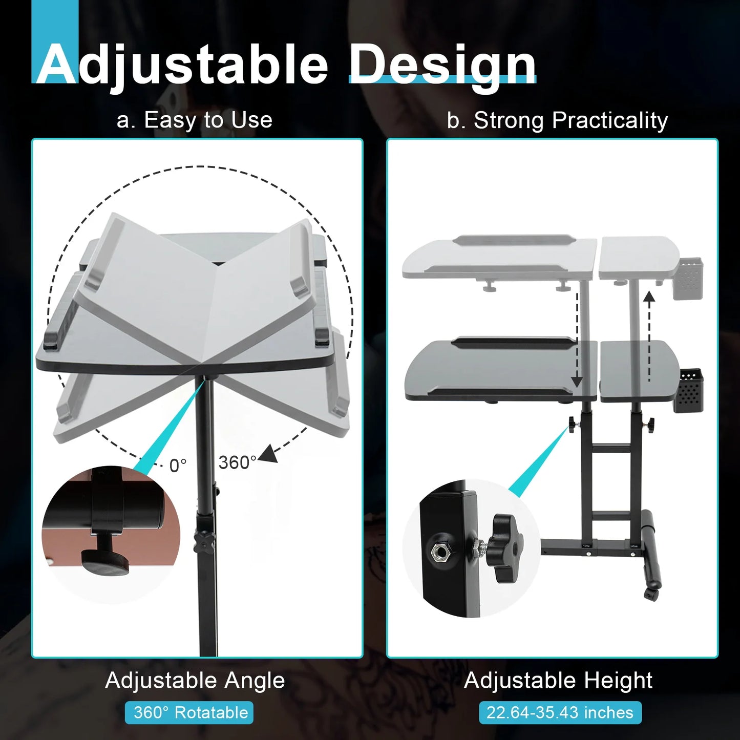 Portable Tattoo Workstation - Adjustable Dual Workbench with Universal Wheels