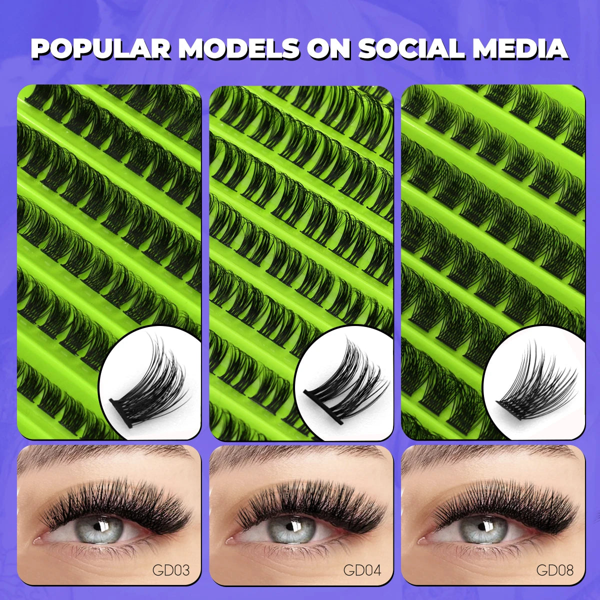 GROINNEYA Cluster Lashes, Natural Eyelash Extensions, Volume Individual Lashes, Mixed Tray, Faux Mink