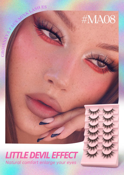 GROINNEYA 5/7 Pairs 3D Fluffy Manga Lashes, Wispy Natural Extension Look